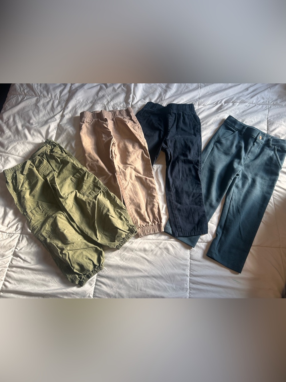 Bundle of Toder Jogger Pants in Olive, Beige, Navy and Teal 4t